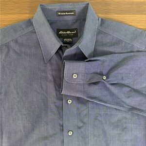 Eddie Bauer Men's Classic Indigo Dress‎ Shirt Wrinkle Resistant